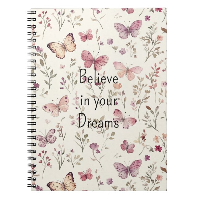 Carnet Purple Cream Butterflies Floral Believe Dreams (Devant)