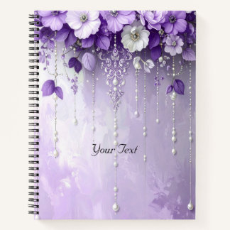 Carnet Purple Flowers with Dangling Pearls Notebook