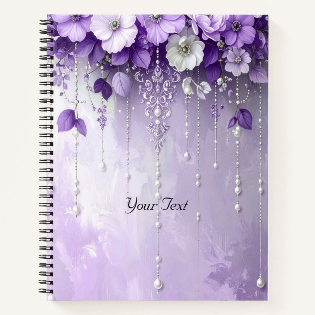 Carnet Purple Flowers with Dangling Pearls Notebook (Devant)