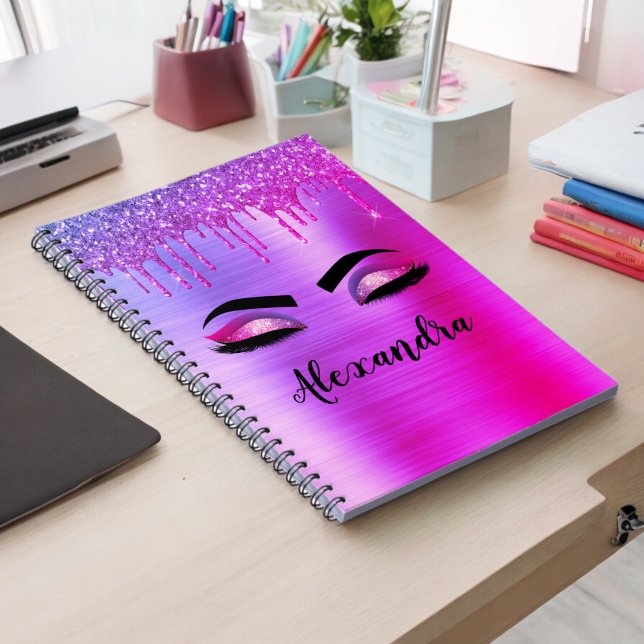 Carnet Purple Glitter Sparkle Eyelashes Monogram (Créateur téléchargé)