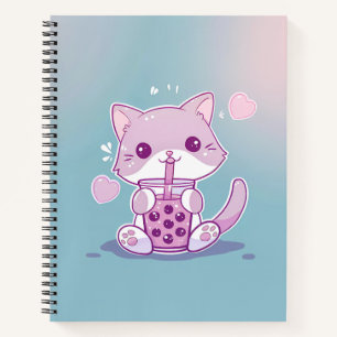 Carnet Purple Kawaii Chat Boire Boba Tea Sketch Book