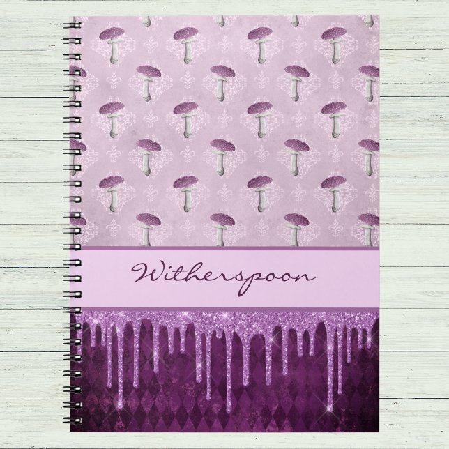 Carnet Purple Mushroom Dream and Glitter Drips Monogram (Créateur téléchargé)