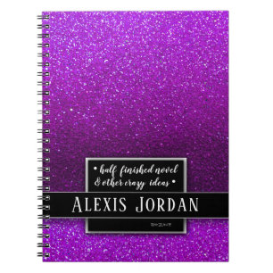 Carnet Purple Ombre Glitter Sparkles Black White Monogram