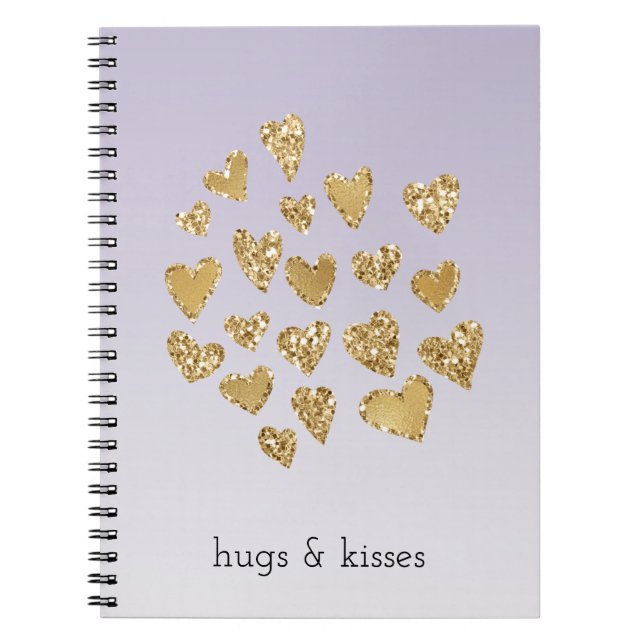 Carnet Purple Ombre Sparkle Gold Coeurs de Parties scinti (Devant)