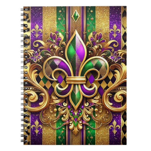 CARNET PURPLE OR VERT MARDI GRAS FLEUR DE LIS (Devant)