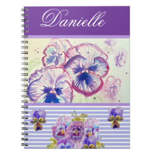 Carnet Purple Pansy Shabby Chic Aquarelle rose Bleu
