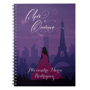 Carnet Purple Pink Paris Fireworks Quinceañera