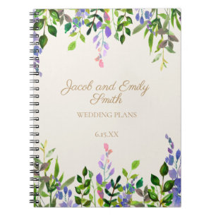 Carnet Purple Watercolor Floral Greenery Cream Wedding