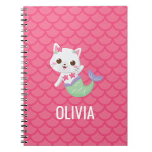 Carnet Purrmaid sirène chatte écailles roses personnalisé