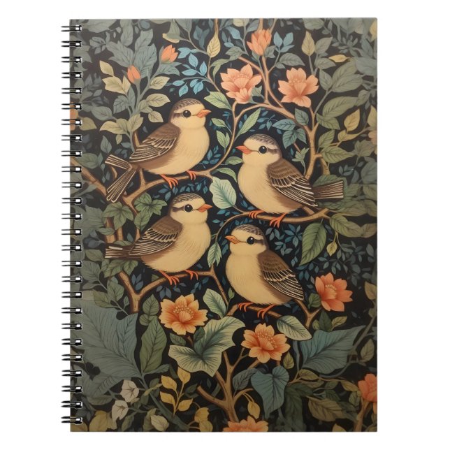 Carnet Quatre Bébés mignons Oiseaux Nature Inspiré (Devant)