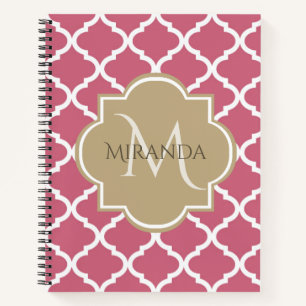 Carnet Quatrefoil rose avec Monogramme de fille et nom