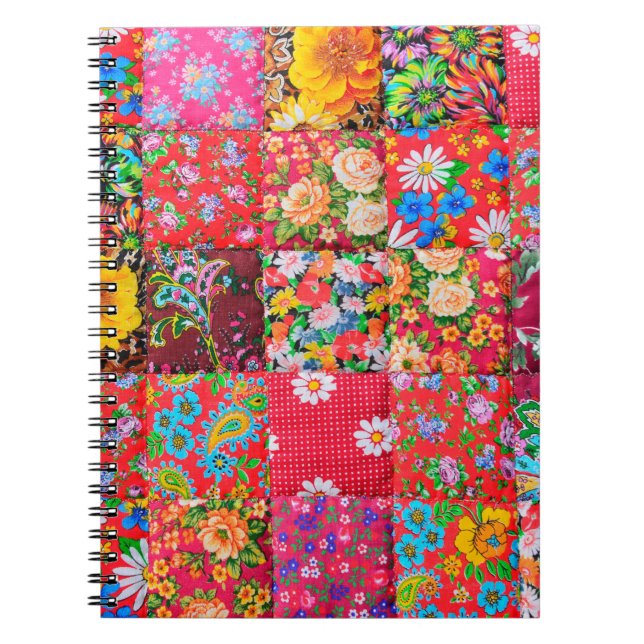 Carnet Quillette patchwork artisanale avec motif floral e (Devant)