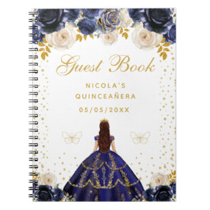 Carnet Quinceañera princesse florale bleu marine