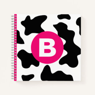 Carnet Quirky Cow Patch Pattern Pink Monogram
