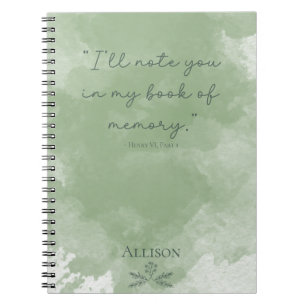 Carnet Quote d'aquarelle simple et verte personnalisée