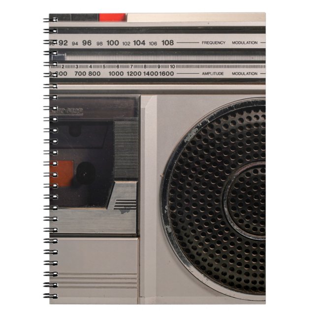 Carnet Radiocassette radio stéréo portable rétro obsolète (Devant)