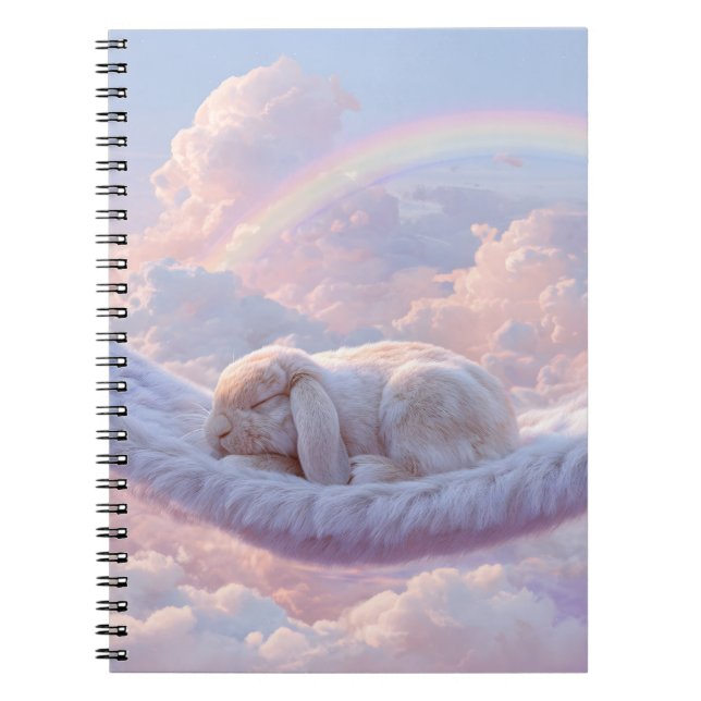 Carnet Rainbow Cloud Fluffy Bunny couché (Devant)