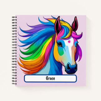 Carnet Rainbow Horse Avec Nametag Personnalisé