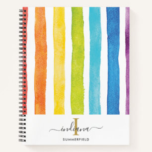 Carnet Rainbow Stripes Nom du script du monogramme