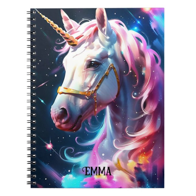 Carnet Rainbow Unicorn Head Nom personnalisé (Devant)