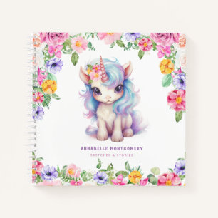 Carnet Rainbow Unicorn Nom personnalisé Cute Kids Sketch