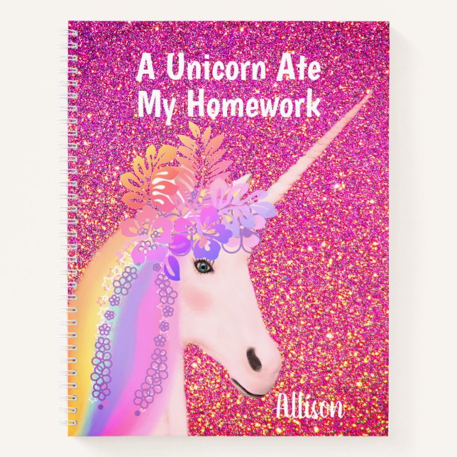 Carnet Rainbow Unicorn rose Parties scintillant Glam pers (Devant)