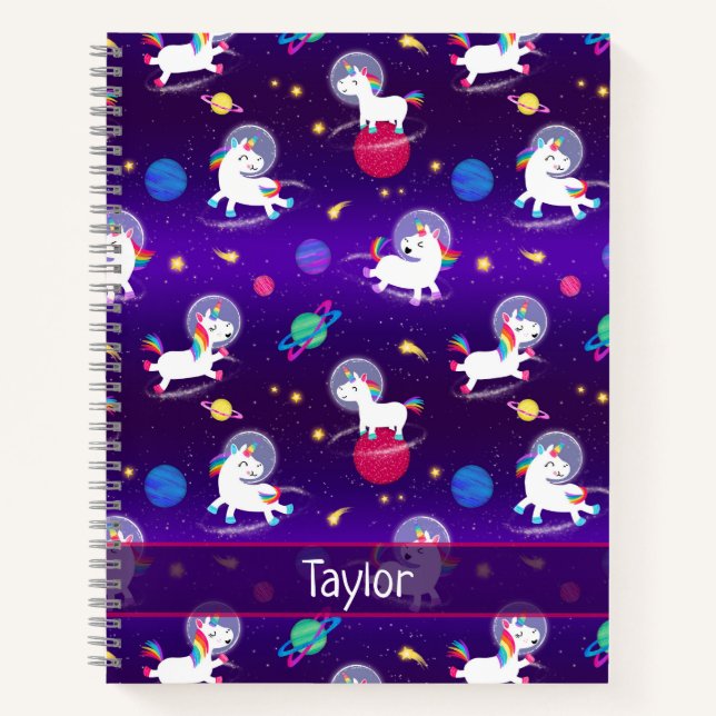Carnet Rainbow Unicorns In Space Purple Ombre (Devant)
