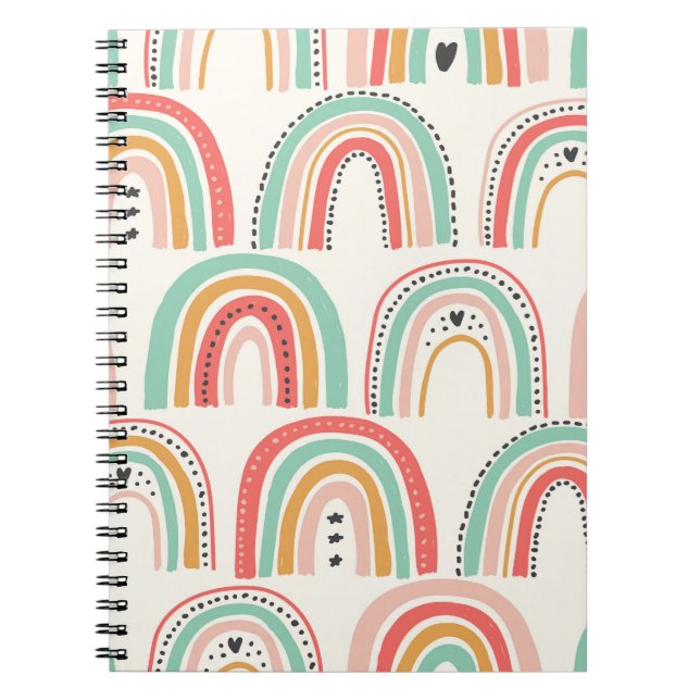 Carnet Rainbows scandinave : Motif d'art naïf. (Devant)
