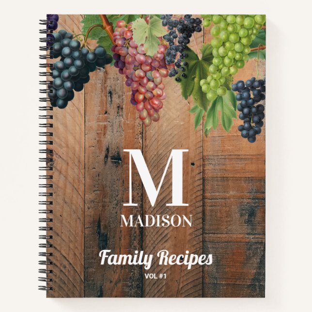 Carnet Raisin rustique Raisins de bois Monogramme Recette (Devant)