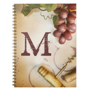 Carnet Raisins de vin rouge Cork Monogramme Note initiale