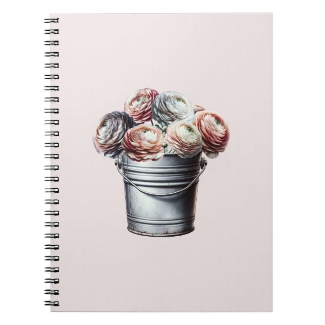 Carnet Ranunculus dans Tin Pail Rustique Glam rose (Devant)