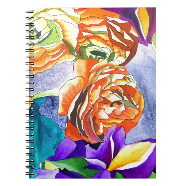Carnet Ranunculus et Iris, art à l'aquarelle (Devant)