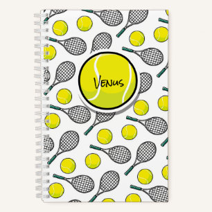 Carnet Raquette de balle de tennis Jaune Blanc Nom du spo