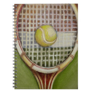 Carnet Raquette de tennis avec balle posée sur le court