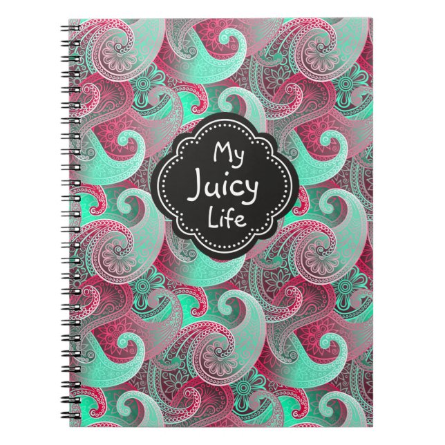Carnet Raspberry et Aqua Paisley Motif Juicy Life (Devant)