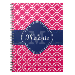 Carnet Raspberry Rose Wht Marocain Motif Marine Monogramm