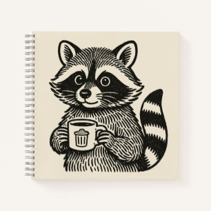 Carnet Raton laveur tenant une tasse de café Drôle de pan