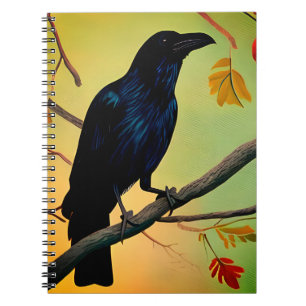 Carnet Raven De Plaisir Entouré Sur Branche