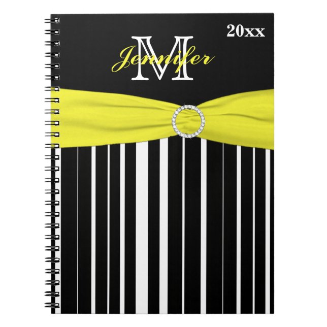 Carnet rayé noir jaune personnalisé (Devant)