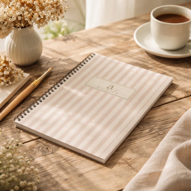Carnet Rayure rustique initiale beige et taupe de ferme (Créateur téléchargé)