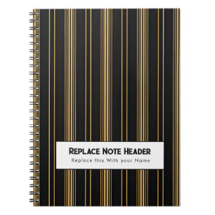Carnet Rayure verticale personnalisée Noir Or