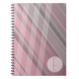 Carnet Rayures Abstraites/rose et gris/monogramme