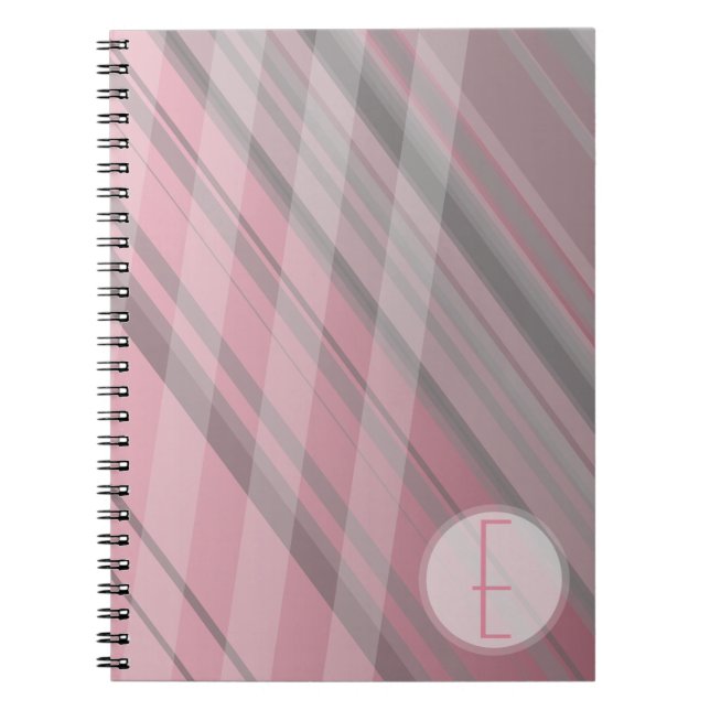Carnet Rayures Abstraites/rose et gris/monogramme (Devant)