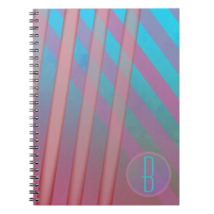 Carnet Rayures abstraites/Teintes turquoise et rose/monog