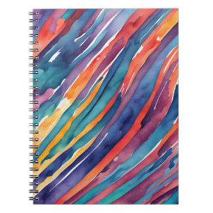 Carnet Rayures Aquarelle Orange, Rose Bleu Vert Violet