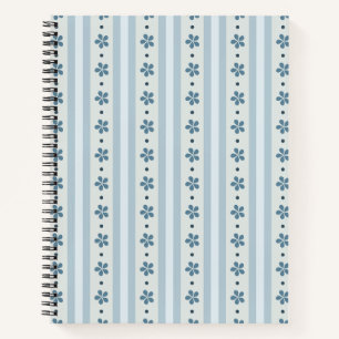 Carnet Rayures Bleues Clair Et Fleurs