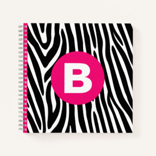 Carnet Rayures Classiques de Zèbre Monogramme Rose Clair