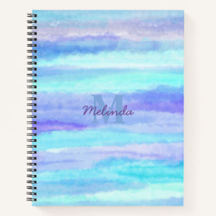 Carnet Rayures d'aquarelle Monogramme bleu