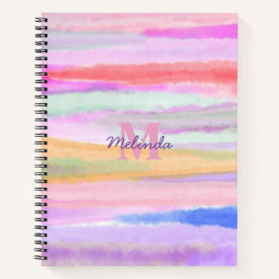 Carnet Rayures d'aquarelle Monogramme rose