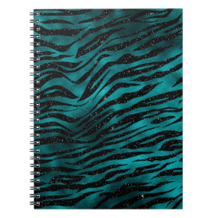 Carnet Rayures de tigre ombrées sarcelle et noir pailleté